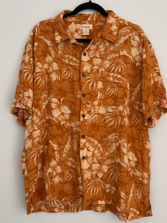 Panama Jack Other - Panama Jack Hawaiian Shirt Orange Tropical Hibiscus Print Men’s XL Rayon